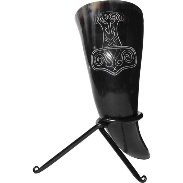 Viking Mjolnir Drinking Horn with Stand