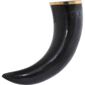 Engraved Sword Fight Drinking Horn