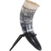Floral Engraved Drinking Horn with Stand
