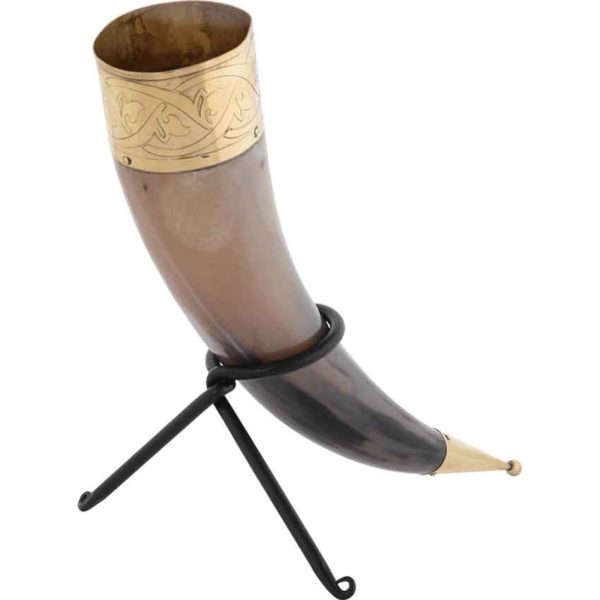 Knotwork Rim Drinking Horn with Stand