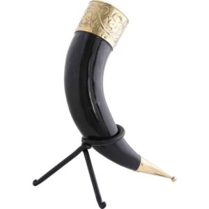 Floral Rim Drinking Horn with Stand