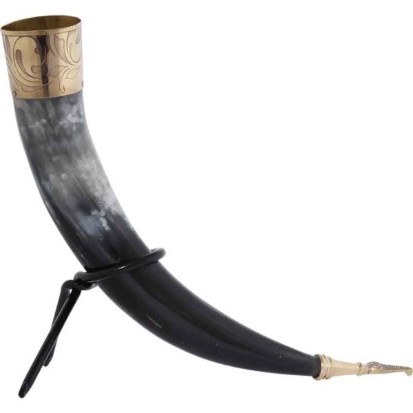 Elegant Floral Drinking Horn with Stand