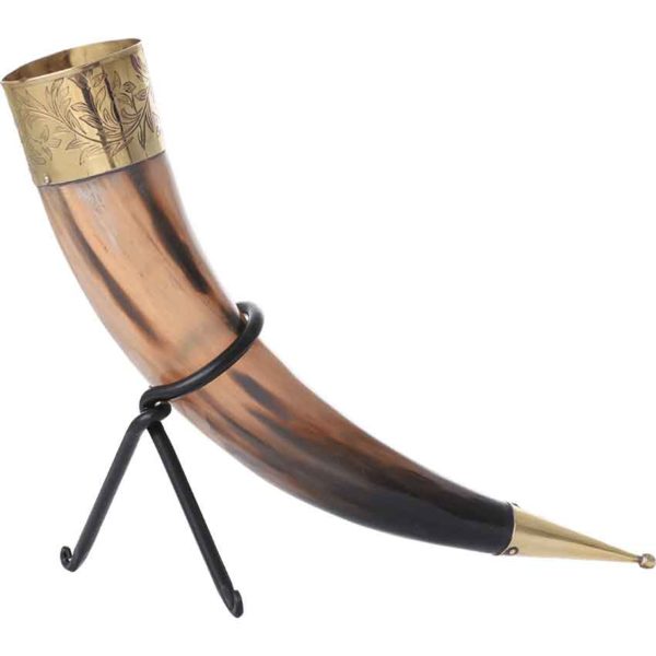 Leaf Rim Drinking Horn with Stand