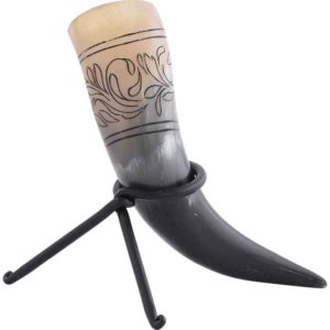 Floral Etched Drinking Horn with Stand