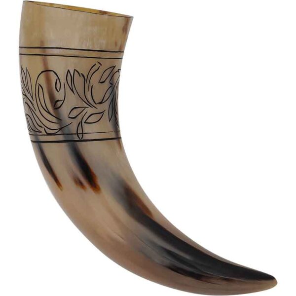 Floral Etched Drinking Horn