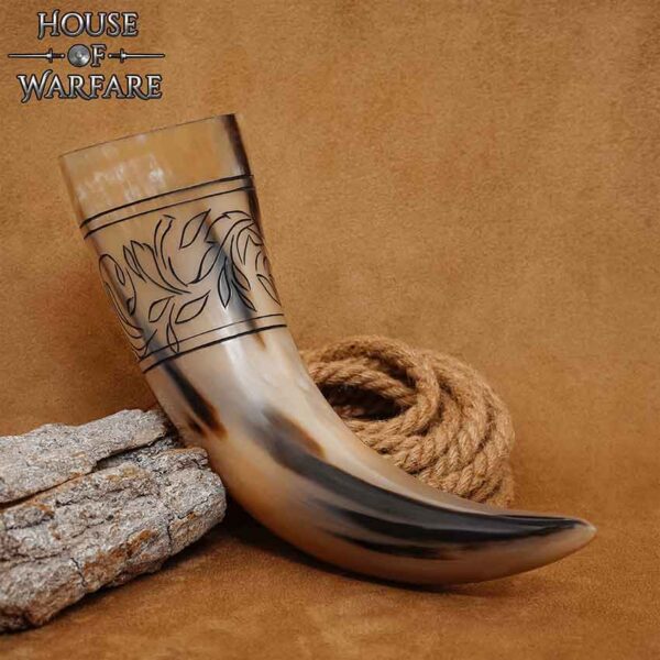 Floral Etched Drinking Horn