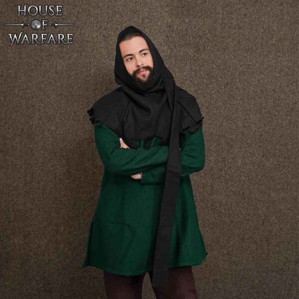 Wool Medieval Liripipe Hood - Black