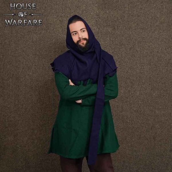 Wool Medieval Liripipe Hood - Blue