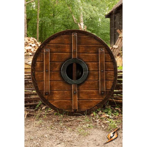 Thegn LARP Shield - White and Wood - 70 cm