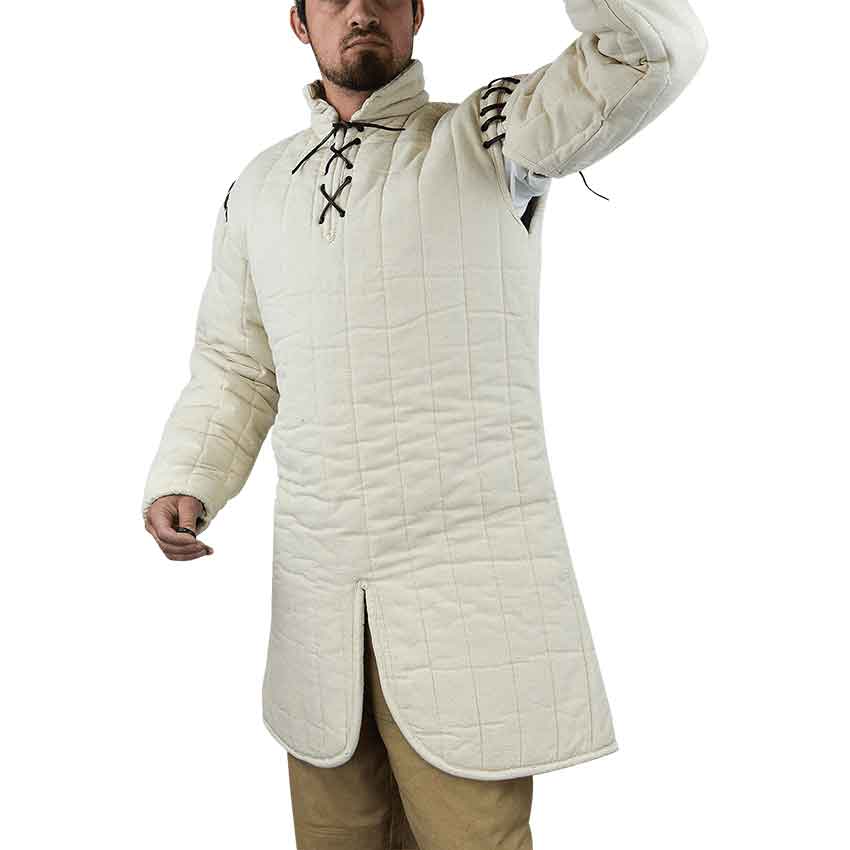 Details about    Thick White Slim Medieval Padded Gambeson Collar Full Sleeves