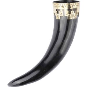 Ornate Brass Rim Drinking Horn