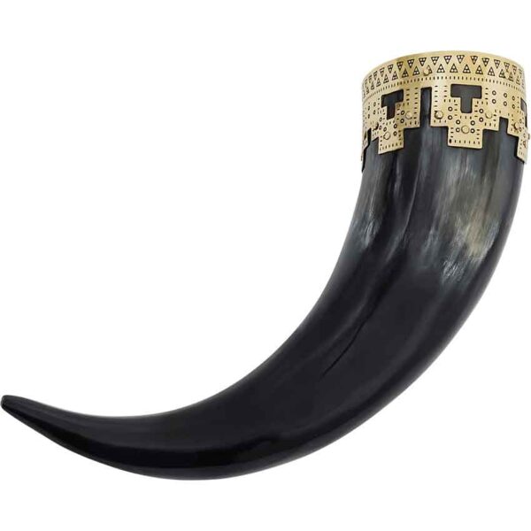 Ornate Brass Rim Drinking Horn