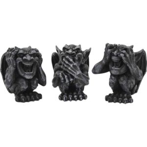 Grinning No Evil Gargoyle Statue Set