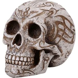 Carved Tattoo Skull Statue