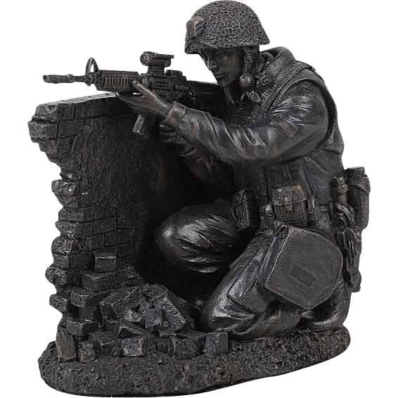 Taking Cover Soldier Statue