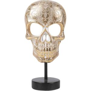 Ornate Golden Skull Statue with Stand