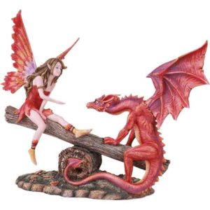 Fairy with Red Dragon Seesaw Statue