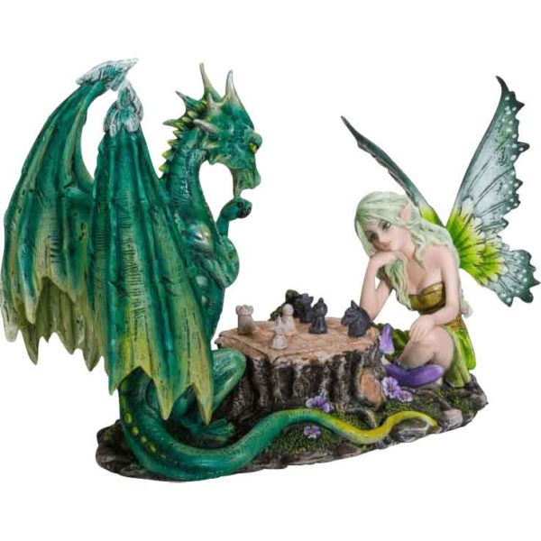 Fairy Playing Chess with Dragon Statue