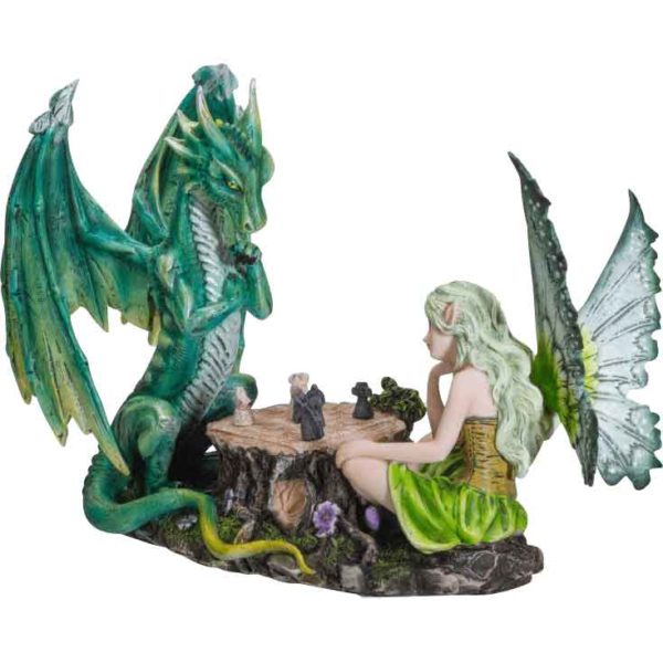 Fairy Playing Chess with Dragon Statue