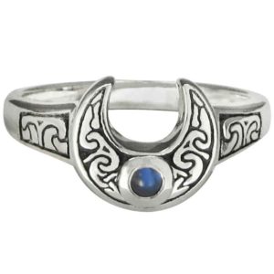 Crescent Moon Ring with Rainbow Moonstone