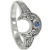 Crescent Moon Ring with Rainbow Moonstone