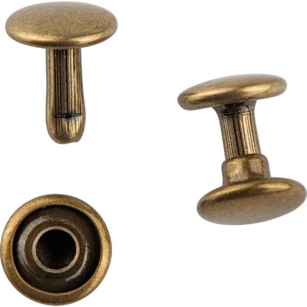 Double Cap Rivets - Antique Brass - 1/4 Inch - 100 Pack