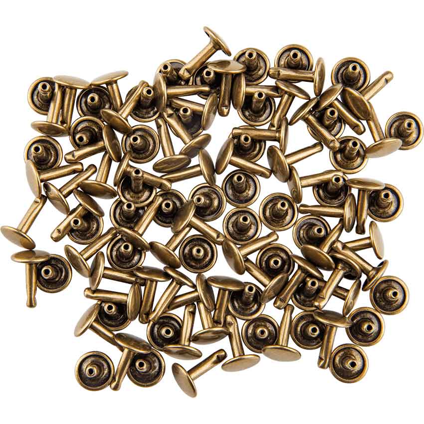 Double Cap Rivets Antique Brass 7/16 Inch 100 Pack
