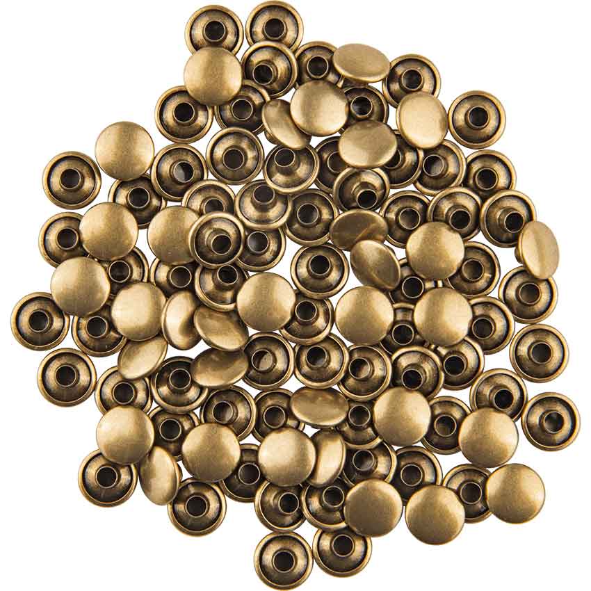 Double Cap Rivets Antique Brass 7/16 Inch 100 Pack