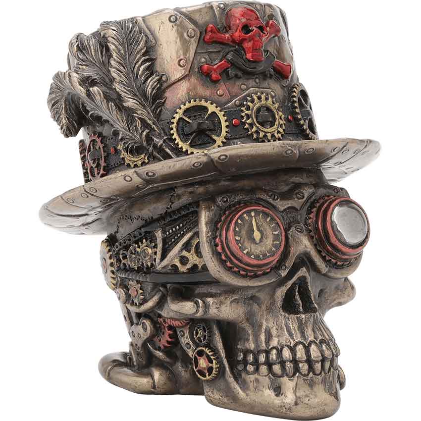 Skull Top Hat With Feathers Ornament Steampunk Style Gothic Decorative  Figure 
