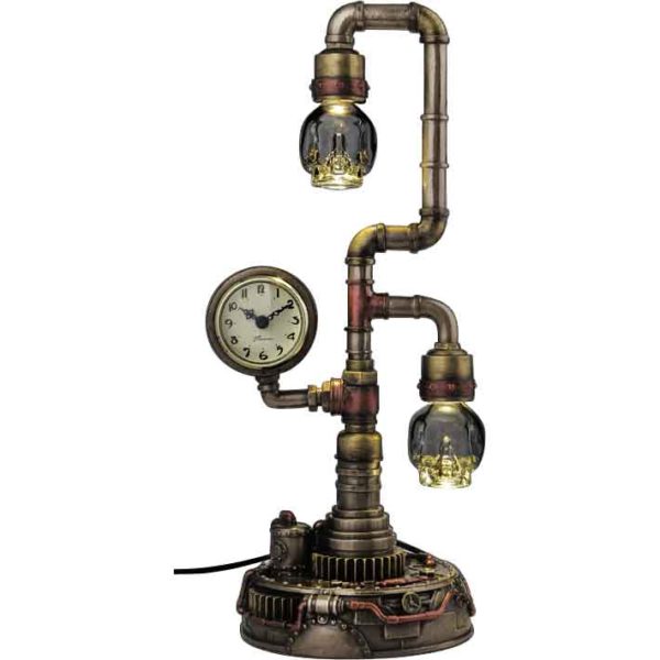Steampunk Pipework Clock Lamp