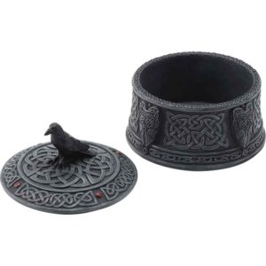Round Celtic Raven Grey Trinket Box