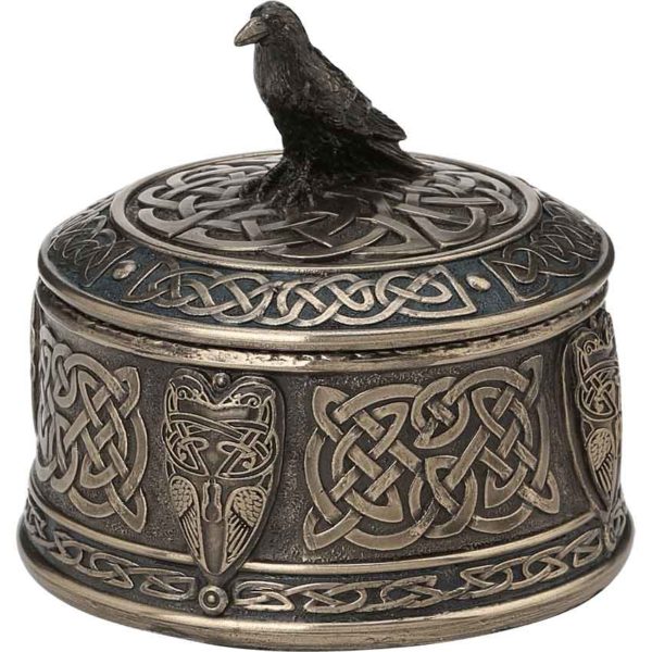 Round Celtic Raven Bronze Trinket Box