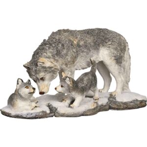 Grey Wolf with Pups Statue