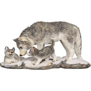 Grey Wolf with Pups Statue