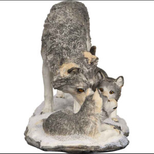 Grey Wolf with Pups Statue