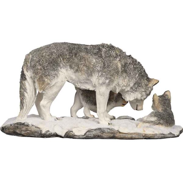 Grey Wolf with Pups Statue