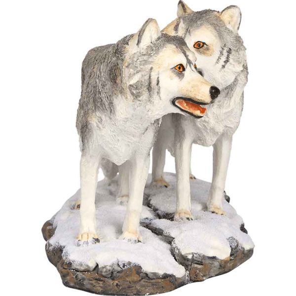 Grey Wolf Couple Statue