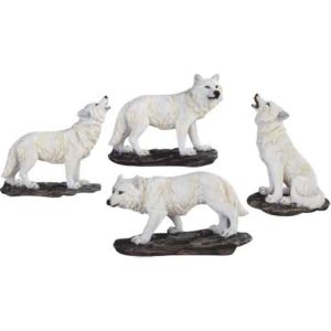 Mini Snow Wolf Statue Set of 4