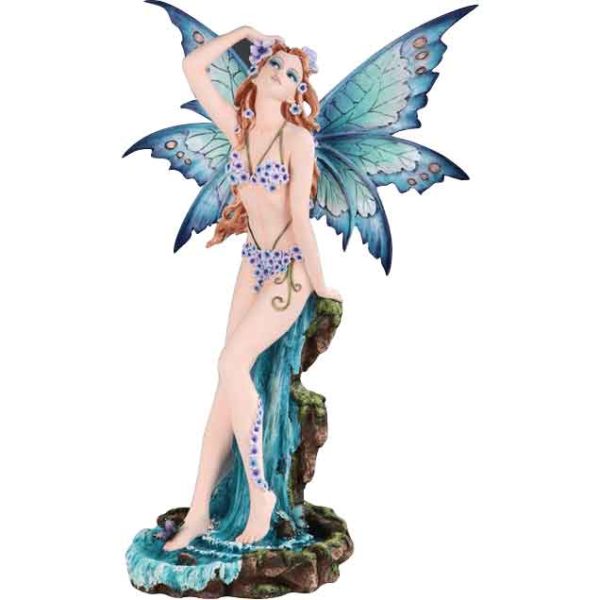 Blue Fairy on Waterfall Pond Statue
