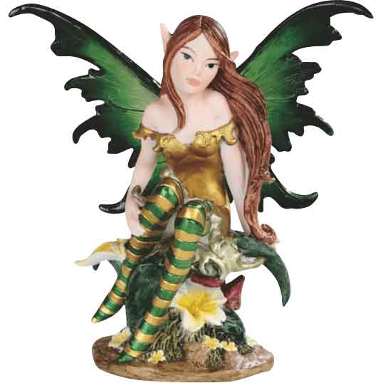 Green and Gold Sitting Fairy Statue