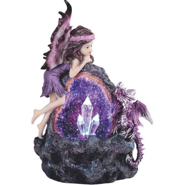 Purple Fairy and Dragon Crystal Statue