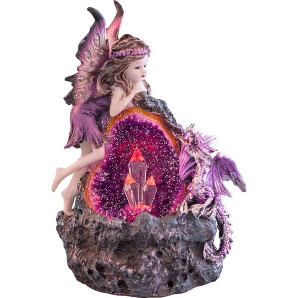 Purple Fairy and Dragon Crystal Statue