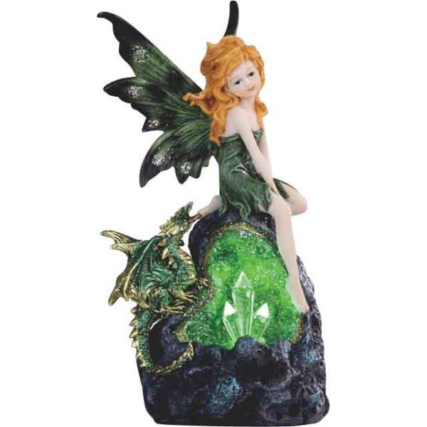 Green Fairy and Dragon Crystal Statue