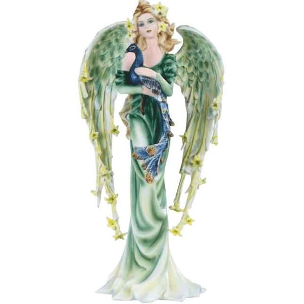 Green Angel with Peacock Statue