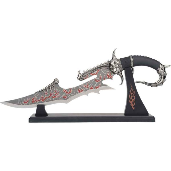Large Flame and Skull Dagger with Stand