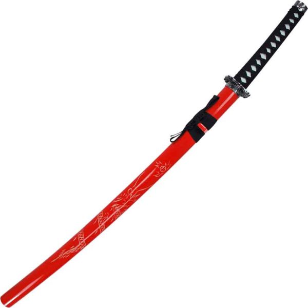 Carved Dragon Red Saya Katana