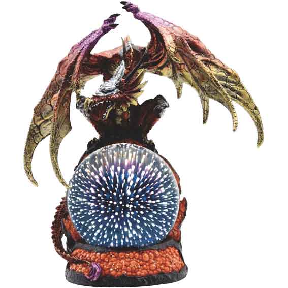 Red Dragon on Light-Up Globe Statue
