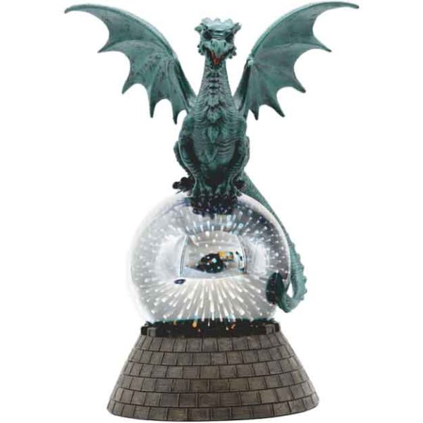 Teal Dragon on Light-Up Globe Statue