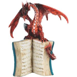 Red Dragon on Open Book Statue