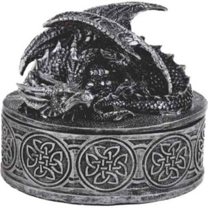 Round Silver Dragon Trinket Box